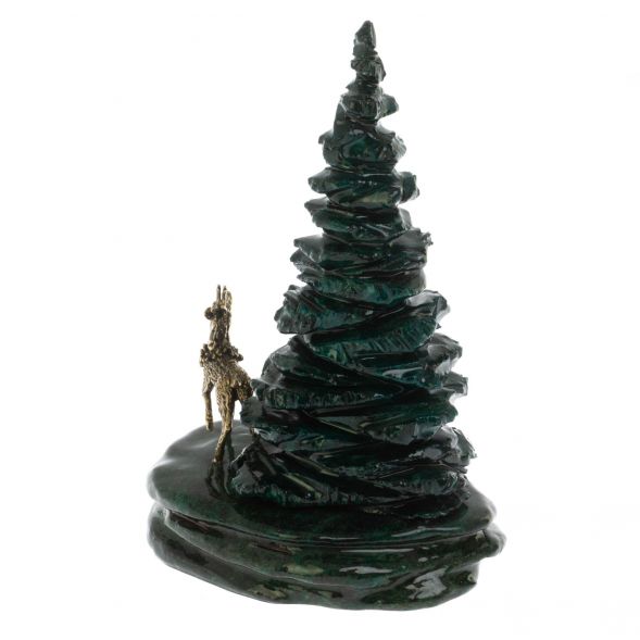 Композиция &amp;quot;Олень у ёлки&amp;quot; из камня змеевик бронза 128761