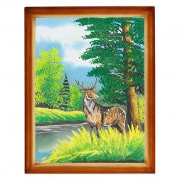 Картина "Олень" багет дерево 36х46 см, каменная крошка